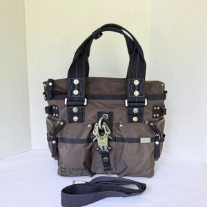 George Gina & Lucy 6IX Handbag Women Medium Brown Excellent Nylon Tote Crossbody